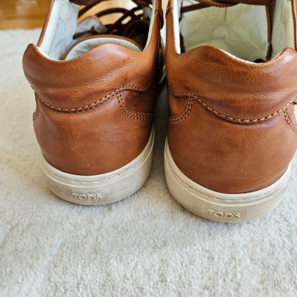 TOD'S Genuine Leather Low top Sneakers Men's 8 Tan Brown Old Money Quiet Luxury - Picture 4 of 6
